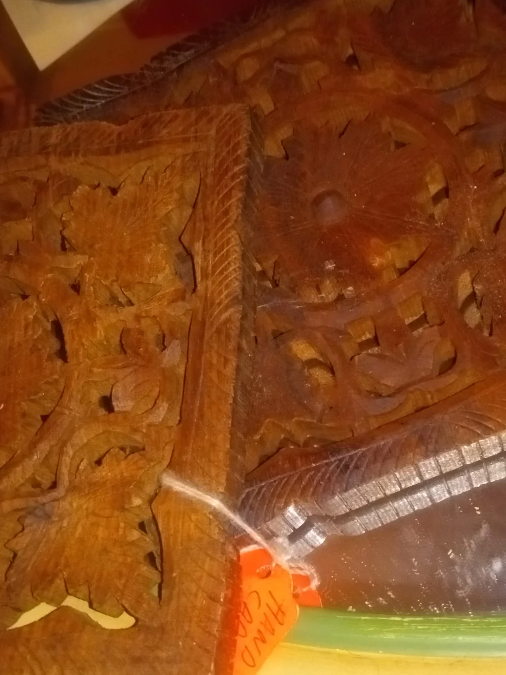 Vintage Hand Carved Indian Wood Wall Plaques Set of 2 Boho 7x7 Fretwork Panels